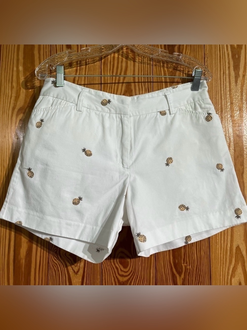 Tahiti Reef Club White All Over Embroidered Pineapples 100% Cotton Shorts